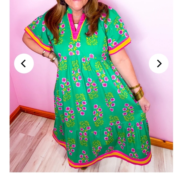 Spring Green Floral Midi Dress-NWT - Picture 4 of 8